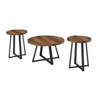 Walker Edison - Urban 3 Piece Metal Coffee and Side Table Set - Rustic Oak - Left View