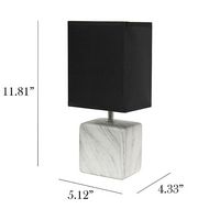 Simple Designs - Petite Marbled Ceramic Table Lamp with Fabric Shade - White base/Black shade - Left View