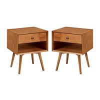 Walker Edison - Mid Century Open Cubby Nightstand set of 2 - Caramel - Left View