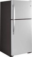 GE - 33 in. Wide 21.9 Cu. Ft. Top-Freezer Refrigerator with Garage Ready Performance - Stainless ... - Left View