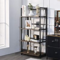 Costway - 4-Tier Folding Bookshelf No-Assembly Industrial Bookcase Display Shelves - Rustic Brown - Left View