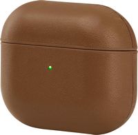 Insignia™ - Magnetic Leather Case for Apple AirPods (3rd Generation) - Brown - Left View