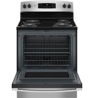 GE - 30 in. Wide 4 Elements 5.0 Cu. Ft. Freestanding Electric Range - Stainless Steel - Left View