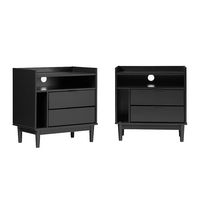 Walker Edison - Boho Solid Wood Nightstand (set of 2) - Black - Left View