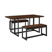 Walker Edison - Industrial Dining Set with 2 Benches - Dark Walnut - Left View