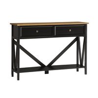 Walker Edison - Rustic Distressed Solid Wood Entry Table with Lower Shelf - Rustic Oak - Left View