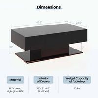 Costway LED Coffee Table with 2 Drawers 20-Color Dimmable LED Lights & Remote Control - Black - Left View