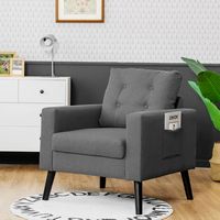 Costway - Modern Accent Upholstered Single Sofa Chair with 2-Side Pockets - Gray - Left View