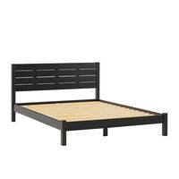 Walker Edison - Minimalist Slatted Solid Wood Low Queen Bedframe - Black - Left View