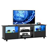 Bestier 70'' Gaming TV Stand with Storage, LED Media Console - Black Carbon Fiber - Left View