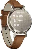 Garmin - Lily 2 Classic Smartwatch 34 mm Anodized Aluminum - Cream Gold with Tan Leather Band - Left View