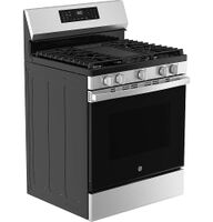 GE - 30 in. Wide 5 Burners 5.3 Cu. Ft. Freestanding Gas Convection Range with Steam Cleaning and ... - Left View