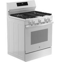 GE - 30 in. Wide 5 Burners 5.3 Cu. Ft. Freestanding Gas Convection Range with Steam Cleaning and ... - Left View
