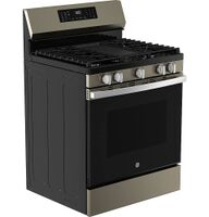 GE - 30 in. Wide 5 Burners 5.3 Cu. Ft. Freestanding Gas Convection Range with Steam Cleaning and ... - Left View