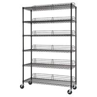 TRINITY - 6-Tier | 48x18x72 | Commercial Wire Shelving | NSF | w/ Backstands & Wheels | - Black - Left View