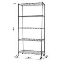 TRINITY - BASICS 5-Tier |36x18x72| Wire Shelving | NSF | w/ Wheels | - Black - Left View