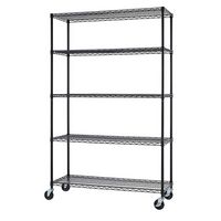 TRINITY - 5-Tier | 48x18x72 | Outdoor Commercial Wire Shelving | NSF | w/ Wheels | - Black Epoxy - Left View
