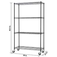 TRINITY - BASICS 4-Tier | 36x14x60 | Wire Shelving | NSF | w/ Wheels | - Black - Left View