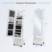 Costway - Jewelry Cabinet Armoire Full-Length Mirror Lockable with 3-Color LED Lights - White - Left View