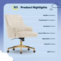 Serta - Scarlett Stylish Mid-Century Modern Soft Velvet Upholstered Home Office Chair - Beige - G... - Left View