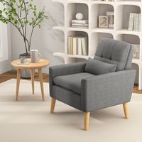 Costway - Mid-Century Modern Linen Accent Chair with Lumbar Pillow - Grey - Left View