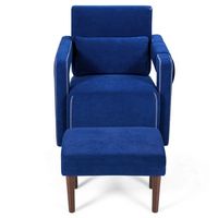 Costway - Modern Berber Fleece Sofa Chair with Ottoman and Waist Pillow - Deep Sapphire Blue - Left View