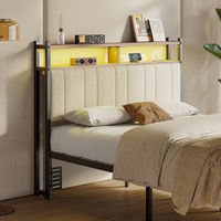 Pinmoco - Full Size LED Linen Upholstered Storage Headboard with Charging Station - Beige - Beige - Left View