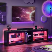 Bestier 70inch TV Console with Power Outlets and LED Gaming Entertainment Center - Black - Left View