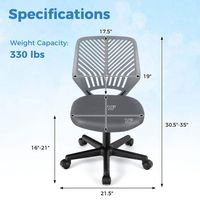 Costway Height-adjustable Ergonomic Kids Desk Chair with Universal Casters Working Chair - Grey - Left View