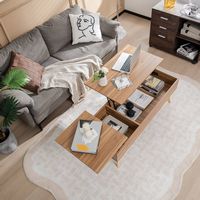 Costway 47'' Lift Top Coffee Table Central Table with Hidden Compartments for Living Room - Brown - Left View