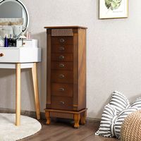 Costway - Jewelry Cabinet Storage Chest Stand Organizer Necklace Wood - Brown - Left View