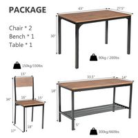 Costway 4pcs Dining Table Set Rustic Desk 2 Chairs & Bench w/ Storage Rack - Brown - Left View