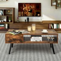 Costway Retro Coffee Table Mid Century Modern Living Room Furniture w/Open Storage Shelf - Rustic... - Left View