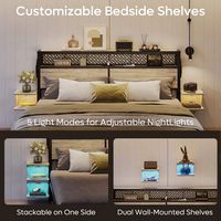 Bestier King Bed Frame Golden Stripe Headboard LED Nightstands Metal Platform No Box Spring - Grey - Left View