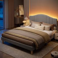 Pinmoco - Queen Upholstered Platform Bed Frame with Adjustable LED Arc Headboard - Fabric Gray - Left View