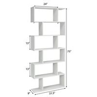 Costway - 6 Tier S-Shaped Bookshelf Storage Display Bookcase Decor Z-Shelf - White - Left View