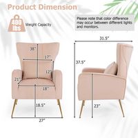 Costway - Velvet Upholstered Wingback Chair with Lumbar Pillow and Golden Metal Legs - Pink - Left View