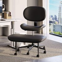 Pinmoco Ergonomic Cross-Legged Swivel Chair, Adjustable PU Leather Meditation Chair - Black - Left View