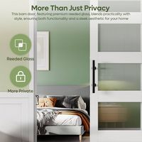 Bestier - 84-Inch Frosted Glass Sliding Barn Door with Hardware Kit - White - Left View