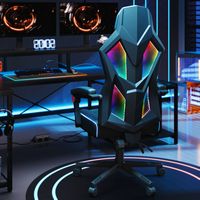 Bestier Ergonomic PU Breathable Mesh Lighting Gaming Chair - Red - Left View