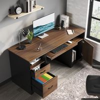 Bestier - 59inch Executive Gaming Desk with File Drawer, Storage Drawers, and Cabinet - Cherry - Left View