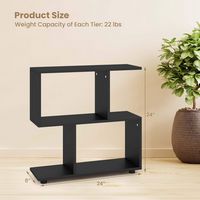 Costway - 2-Tier Bookshelf Free Standing Wooden Display S-Shaped Shelf Storage Rack - Black - Left View