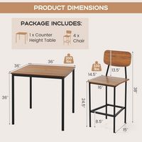 Costway 5-Piece Industrial Dining Table Set with Counter Height Table & 4 Bar Stools - Walnut - Left View