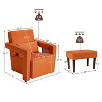 Costway - Modern Suede Sofa Chair with Ottoman and Waist Pillow - Orange - Left View