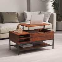 Costway Lift Top Coffee Table w/Hidden Compartment & Removable Storage Shelf Metal Frame - Rustic... - Left View