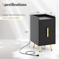Costway Nightstand with Charging Station Home Bedside Sofa Side Tables with 2 Drawers Cafe - Black - Left View