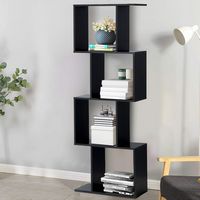 Costway - 4-tier S-Shaped Bookcase Free Standing Storage Rack Wooden Display Decor - Black - Left View