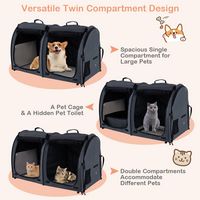 Costway - Portable Pet Carrier Kennel Cat Dog Crate Twin Compartments w/ Mats Litter Box - Black - Left View
