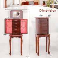 Costway - Jewelry Cabinet Storage Chest Stand Organizer Wood Box for Home - Walnut - Left View