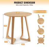 Costway 24'' Round Side Table Solid Rubber Wood End Table Beside Sofa&Bed for Small Space - Natural - Left View